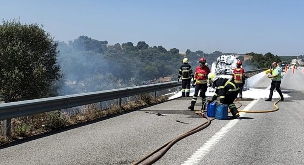 Fogo em veículo na A6 entre Borba e Elvas alastrou a zona de mato junto à autoestrada